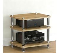 Beige 3-Tier Home Theater Audio Rack Stand Vibration Damping Speaker Cabinet Entertainment Console Shelf for Gaming Office & Theater Use