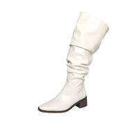 (beige, 33) Meotina Women Over-the-Knee Boots Square Toe Thick Mid Heels Pleated Long Boot Ladies Fashion Shoes Autumn Winter Beige Black 40