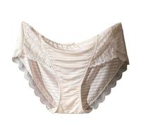 (beige, 3XL) Women Panties Mid Waist Lace Bow Decor Plus Size Solid Color Tummy Control Butt-lifted Soft Stretchy Quick Dry Anti-septic Lady Underpants Briefs