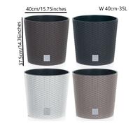 B2C Round Planter Plant Flower Pot Outdoor Garden Weatherproof with Insert Rattan Look Plastic Indoor Outdoor Patio Home Decor (Beige, 40cm - 35 Litres)