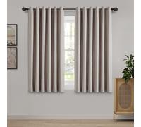 (Beige, 46" x 54" (117cm x 137cm)) 100% Blackout Curtains Thermal Insulated Ring-Top Eyelet Curtain Pair with Tiebacks