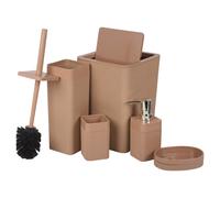 URBNLIVING 5pcs Luxury Plastic Bathroom Accessories Set Beige Grey Modern Bin Soap Dispenser Toothbrush Holder Soap Dispenser WC Brush (Beige)
