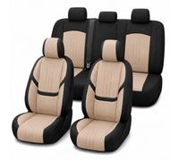Beige 5 Seat Covers Family Car Set for Dacia Sandero Universal Front and Rear Seat Guards, Soft Cream Interior Look, Rear Buckle Access for Compatible Vehicles