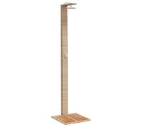 vidaXL Outdoor Shower in Beige Poly Rattan-Acacia Wood Base with Zinc Alloy Handle, UV-Resistant, Garden Poolside Refreshment Stand