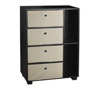 (Beige) 6 Section Small Side Unit Wooden Bookcase Drawer