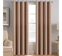 (Beige, 66" width x 90" drop - 168cm width x 228cm drop.) Thermal Blackout Plain Eyelet Ring Top Curtains