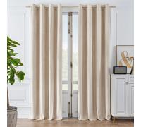 (Beige , 66 x 54 in) High Blackout Luxury Velvet Eyelet Curtains Living Room Thick