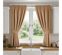 (Beige, 66" X 54" OR 168cm X 137cm) 100% Blackout Curtains Pencil Pleat Curtain Pair with Tiebacks