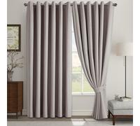 (Beige, 66" X 72" - (168cm x 183cm)) Thermal Insulated Curtains 100% Blackout Ring-Top Eyelet Curtain Panel with Tiebacks