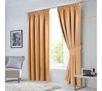 (Beige, 66" X 72" OR 168cm X 183cm.) 100% Blackout Curtains Pencil Pleat Curtain Pair with Tiebacks