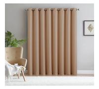 (Beige, 66" x 84") 100 % Blackout Eyelet Ring Top Curtain Pair Thermal Insulated with Tie Backs