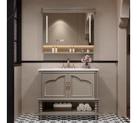 Beige 70cm Bathroom Vanity with Sink Solid Wood Storage Cabinet SoftClosing Doors Drawers & Shelf for Organized Bathroom Space