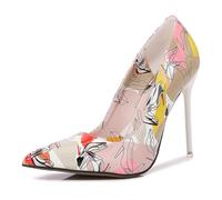 Beige,8 UK,Womens High Heel Pumps Closed Pointed Toe Stiletto 4.3inch Heels Classic Office Special Printed Dressy Wedding Pump Shoes