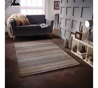 (BEIGE, 80 x 150 cm) Modern Multi Coloured 100% Wool Rugs Stripe Line Design Small Extra Large Hall Runner Rug Eco Friendly Handmade Mat