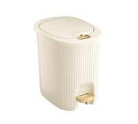 Beige 8L Press Pedal Bathroom Trash Can with Lid - Stylish Household Waste Bin for Living Room, Kitchen, and Bathroom - Durable, Space-Saving Design