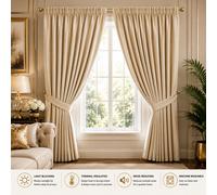 (Beige, 90" x 90") Thermal Insulated Curtain 100% Blackout Curtains Pencil Pleat Ready Made Pair of Curtain Panel with Tie Backs
