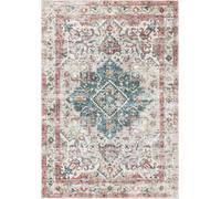 Beige Abstract Bordered Rug For Bedroom, & Living Room, 7mm Thick Stain-Resistant Traditional Rug - 60Cm X 180Cm (Runner)