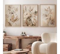 Beige Abstract Flower Canvas Wall Art Decor - Botanical Prints & Flower Painting - 16x24inx3pcs No Frame
