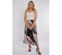 Beige Abstract Print Pleated Maxi Skirt Love Sunshine Beige XL
