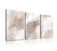 Beige Abstract Wall Art Set of 3,Beige Gold Boho Wall Decor Living Room,Netural Tones Mid Century Modern Framed Wall Art,Netural Boho Canvas Art Wall Decor Paintings for Bedroom Bathroom-"12"x"16"