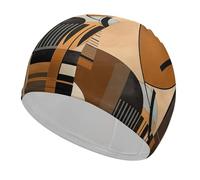 Beige and Black Objects Swim Cap for Adult, Elastic Fabric Swimming Cap, Comfortable Bathing Cap for Long & Short Hair