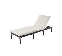 (Beige and Black) Sun Lounger with Mattress, Rattan-Style Surface, Reclining Backrest
