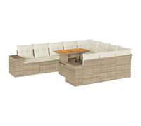 (beige and cream) vidaXL 10 Piece Garden Sofa Set with Cushions Black Poly Rattan Acacia