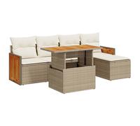 (beige and cream) vidaXL 6 Piece Garden Sofa Set with Cushions Beige Poly Rattan Acacia