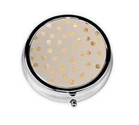 Beige and Gold Glitter Polka DotMeta Pill Box 3 Compartment Medicine Case,Portable Organizer