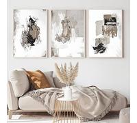 Beige and Grey Abstract Wall Art Neutral Abstract Canvas Art Gray Beige White Brown Picture Bedroom Decor Gray and Beige Abstract Painting Black and Beige Poster for Living Room 16x24inx3 No Frame