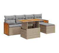 (beige and grey) vidaXL 6 Piece Garden Sofa Set with Cushions Beige Poly Rattan Acacia