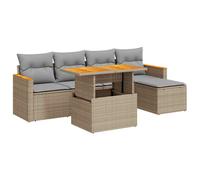 (beige and grey) vidaXL 6 Piece Garden Sofa Set with Cushions Beige Poly Rattan Acacia