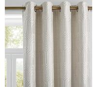 Beige and Silvery 100% Blackout Jacquard Geometric Pattern Curtains,52 Inch Wide 84 Inches Long 2 Panels, Thermal Insulated Noise Reducing Anti-Rust Grommet Drapes for Bedroom Living Room, Cream