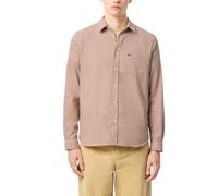 (Beige and White, M) LACOSTE Mens Flannel Check Shirt Cotton Casual Top