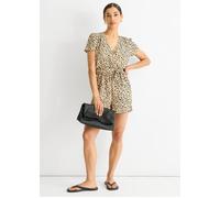 Beige Animal Print Belted Wrap Playsuit Gini London Beige 10