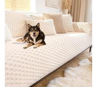 Beige AntiSlip Sofa Cover for 1/2/3/4/5 Seater Cat ScratchProof Plush Couch Protector Left/Right Chaise Compatible 90cm x 160cm Perfect for Living Room