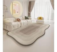 Beige Area Rug Irregular Shaped Oval Rugs Modern Abstract Cashmere Rugs for Living Room Dining Room Bedroom Anti-Slip Durable Washable(Grey,140x200cm)