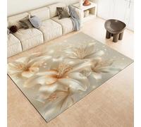 Beige Area Rugs Lily Flower Beige Non-Slip Washable Area Rug Short Pile Floor Mat For Living Room Bedroom Bathroom Kitchen & Office,