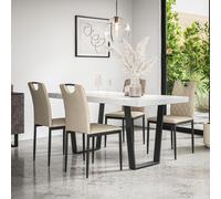 Aria Dining Table And Chairs - White Marble Effect Table Top w Black Legs + Monza Faux Leather Dining Chair Set Of 4 More4Homes Beige One Size