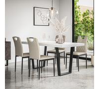 (Beige) Aria Dining Table And Chairs - Marble Effect Table w 4-6 Monza Linen Chair