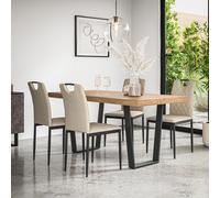 (Beige) Aria Dining Table And Chairs - Oak Effect Table w 4-6 Monza Faux Leather Chair