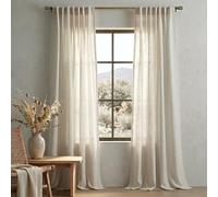 Beige Back Tab Linen Textured Curtains 120 Inch Length for Living Room Bedroom Large Window, 10ft Tall Extra Long Farmhouse Tan Semi Sheer Window Drapes for Patio High Ceiling Balcony, Set 2 Panels