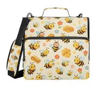 Beige Background Bee & Honeycomb 3 Ringing 1.5 inch Binder Organizer with Handle Waterproof Portfolio Binder for Middle Student