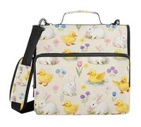 Beige Background Rabbit Duck Floral 3 Ringing 1.5 inch Binder Organizer with Handle Multi-Pocket Portfolio Binder for Middle Student