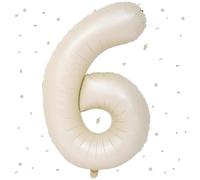 Beige Balloon 6, Numbers Balloon Beige, 40 Inch White Cream Foil Balloon 6.101 cm Sand White Number Balloon 6 Helium Balloon 6th Birthday for 6 Years Birthday Decoration Children Girls Boys