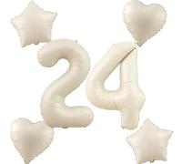 Beige Balloons Number 24 + 4 Pieces Heart/Star Foil Balloon Number 24 Birthday Woman Girl, 40 Inch Giant Number Balloons 24 Birthday Decoration Man, Number Balloon 24, Helium Balloons 24 Numbers