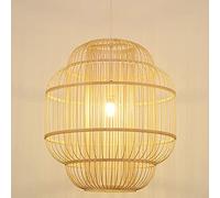 Beige Bamboo Weaving Chaner Hand Knitted Droplight Chinese Zen Tea Room Pendant Lamp Art Hanging Lamp for Bedroom Restaurant Teahouse Bar Dining Room