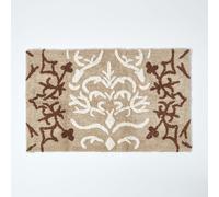 (Beige, Bath Mat) Damask Cotton Bath Mat