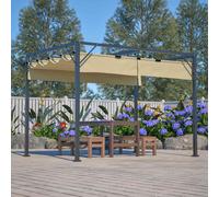 (Beige) BIRCHTREE Steel Frame Pergola Garden Shade Retractable PE Canopy Outdoor 3x2M