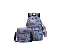 Beige Black Letter 3-in-1 Backpack Set for School | Beige Black Typo Print, Waterproof Nylon, Complete Bag Kit
